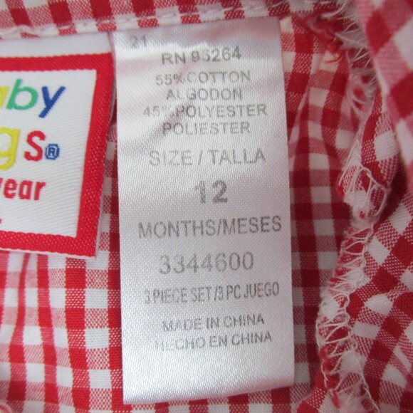 Baby Togs Kidswear Button Front Sleeveless Shirt Girl 12M Red White Check Collar - Picture 4 of 6